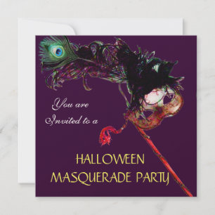 Invitation SOIRÉE MASQUÉE D'HALLOWEEN, Noir Violet Or