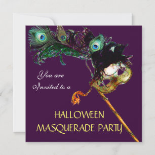 Invitation SOIRÉE MASQUÉE D'HALLOWEEN Violet noir bleu blanc