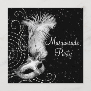 Invitation Soirée masquée élégante en noir et blanc