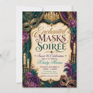 Invitation Soirée Masques Enchantés Célébration Sweet 16