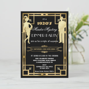 Invitation Soirée Meurtre Mystère Art Déco Or Années Folles