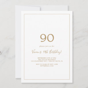 Invitation Soirée minimaliste Gold 90th Birthday