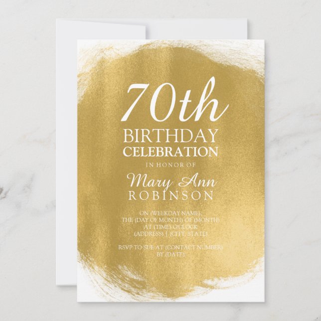 Invitation Soirée moderne 70e anniversaire Gold Paint Look (Devant)