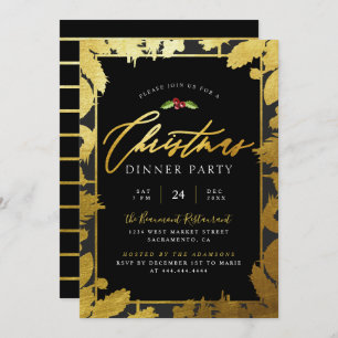 Invitation Soirée moderne Gold Foil & Black Christmas Dinner 