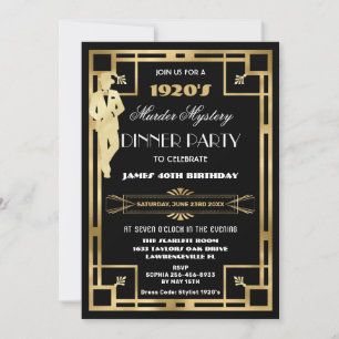 Invitation Soirée mystère de meurtre Art Déco Gatsby les Anné