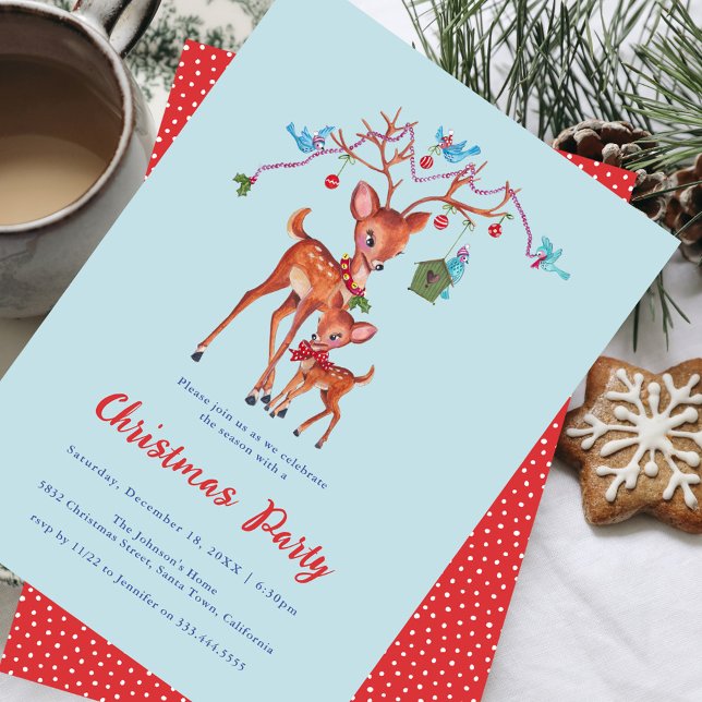 Invitation Soirée Noël aux Cerfs de Bois (Cute Woodland Deer Christmas Holiday Party Invitation)