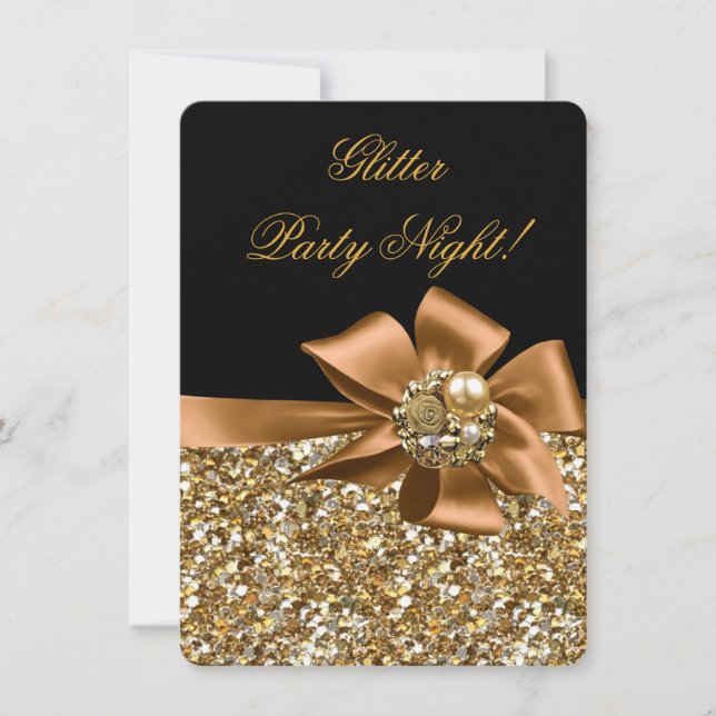 Invitation Soirée parties scintillant Gold Noir Bronze Bow Bi (Devant)
