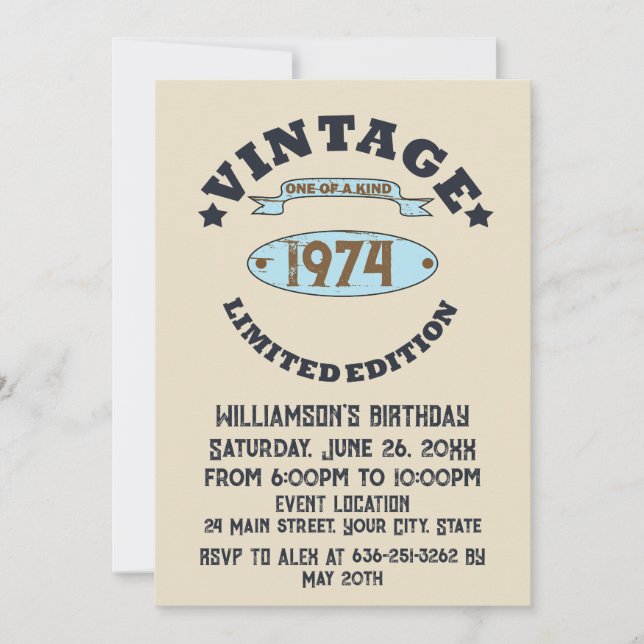 Invitation Soirée personnalisée vintage 50e anniversaire (Devant)