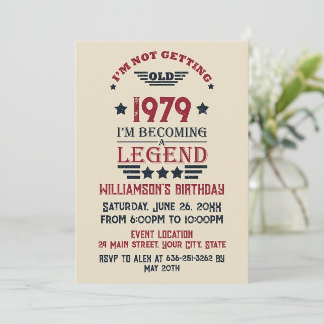 Invitation Soirée personnalisée vintage de 45 ans (Debout devant)