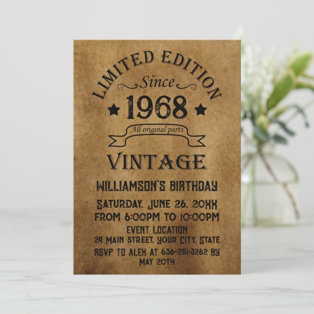 Invitation Soirée personnalisée vintage de 55 ans (Debout devant)