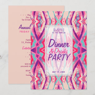 Invitation Soirée Pink Aqua Boho Chic Dîner Fête Des Boissons