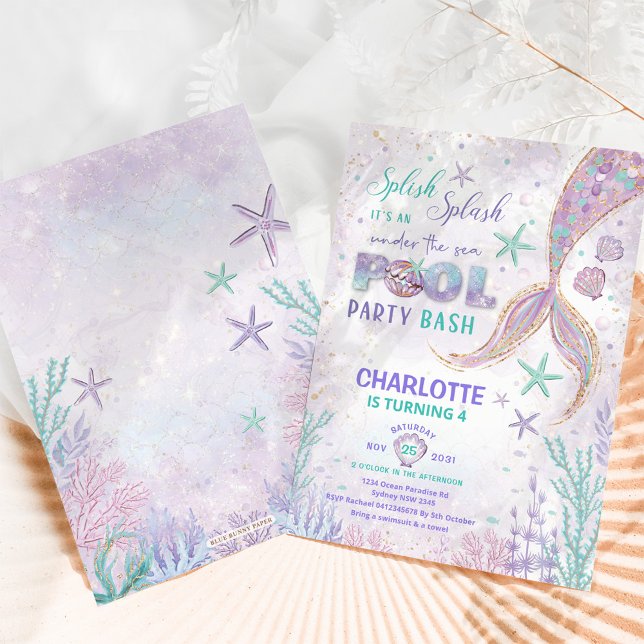 Invitation Soirée Piscine de sirènes sous la mer Anniversaire (Créateur téléchargé)
