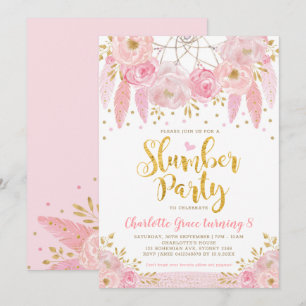 Invitation Soirée pyjamas rose à la mode de Sleepover de