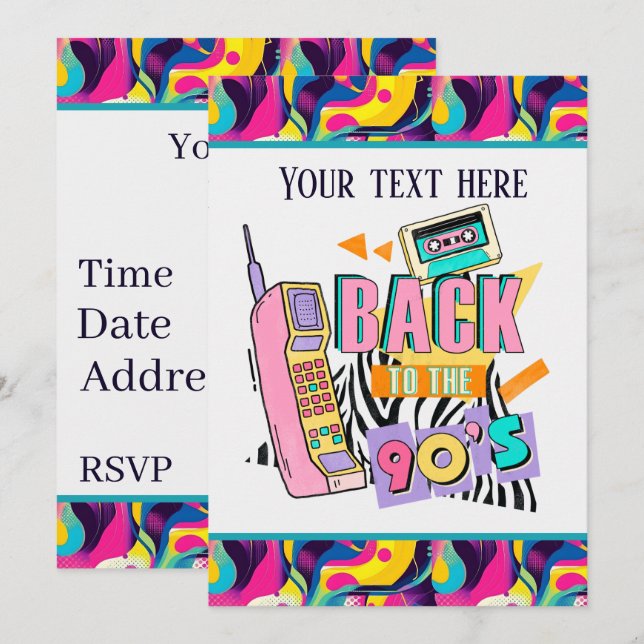 Invitation Soirée rétro Cool 90's (Devant / Derrière)