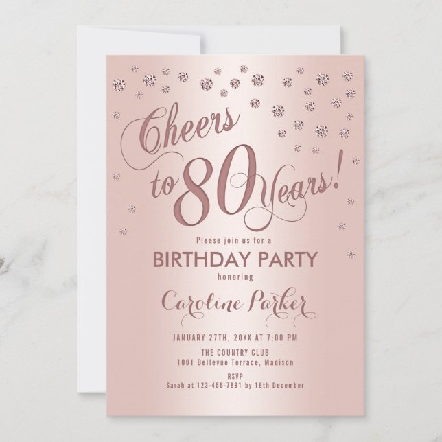 Invitation Soirée rose Gold 80e anniversaire (Devant)