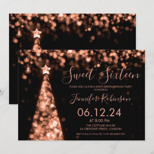 Invitation Soirée Rose Gold & Black Christmas Sweet 16 Party