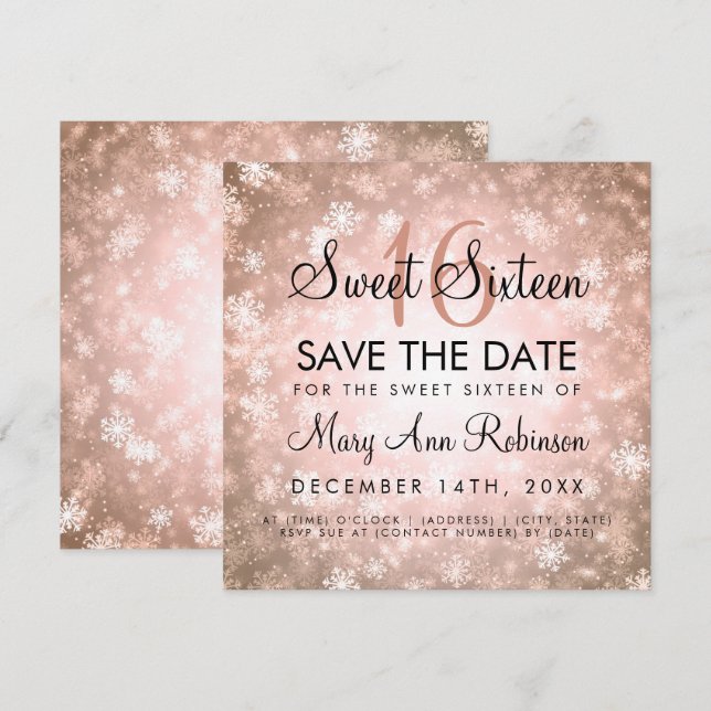 Invitation Soirée Rose Gold Winter Sweet 16 Anniversaire (Devant / Derrière)