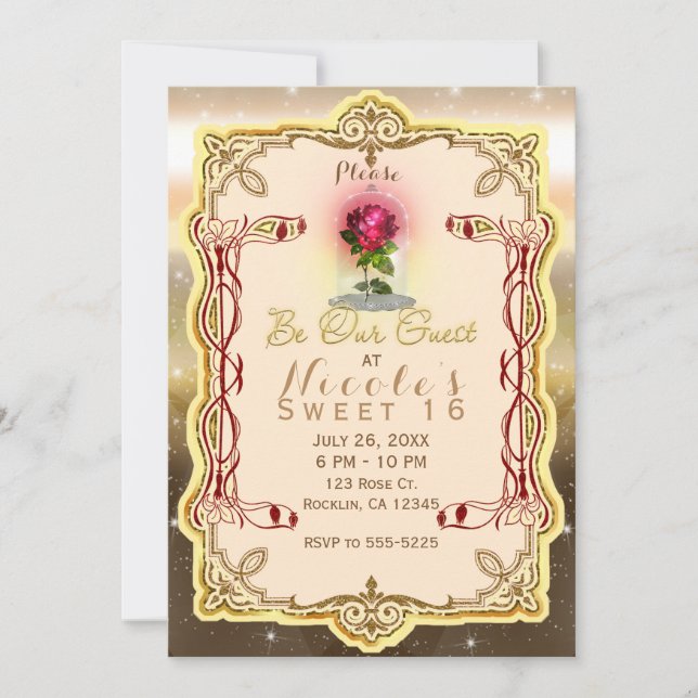 Invitation Soirée Rose Rouge Enchantée Magique Soyez notre In (Devant)