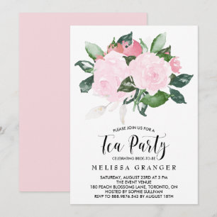 Invitation Soirée Rose Tea Party à l'aquarelle rose doux
