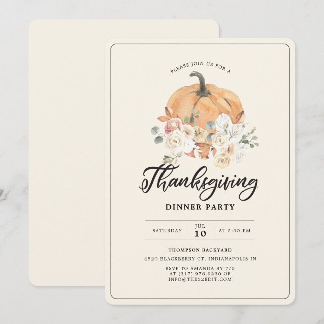 Invitation Soirée Russe Citrouille Thanksgiving (Devant / Derrière)