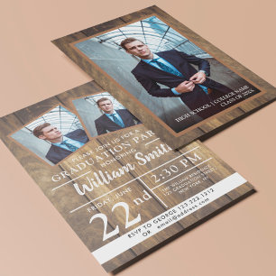 Invitation Soirée Rustique De Graduation En Bois Avec 3 Photo
