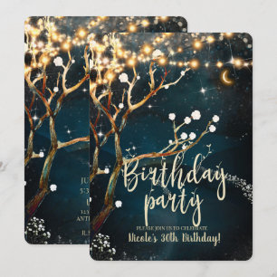 Invitation Soirée Rustique Lumières Arbre étoile fête d'anniv