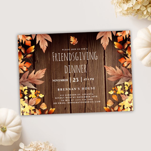 Invitation Soirée Rustique Thanksgiving automne Friendsgiving (Cute Rustic Friendsgiving Dinner Invitation)
