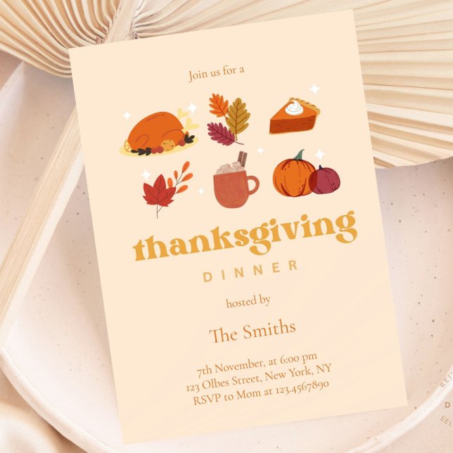 Invitation Soirée Soirée Soirée Soirée Soirée Soirée Soirée S (Thanksgiving Dinner Orange White Pumpkins Peach Invitation)