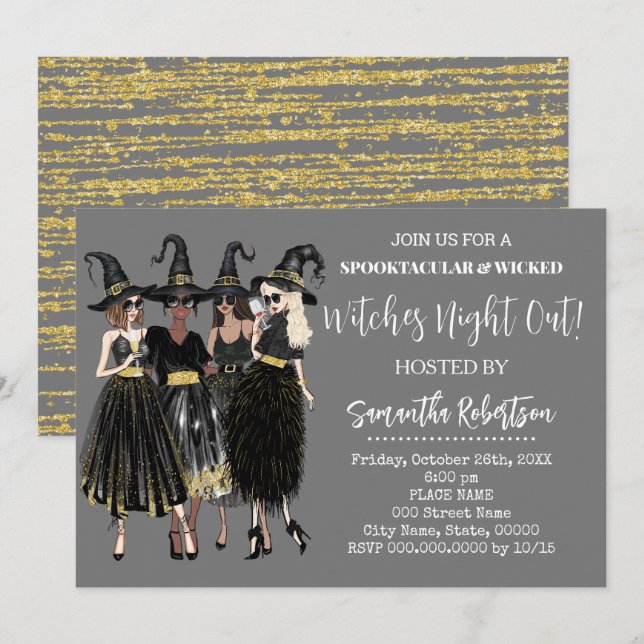 Invitation Soirée sorcière à la fête des Adultes d'Halloween (Devant / Derrière)