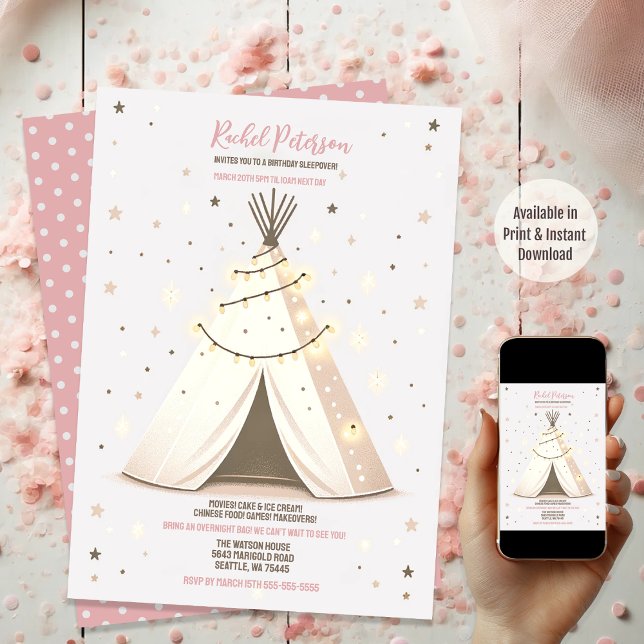 Invitation Soirée Starry Boho Chic Teepee Sleepover Party (Available in both Print and Instant Download)