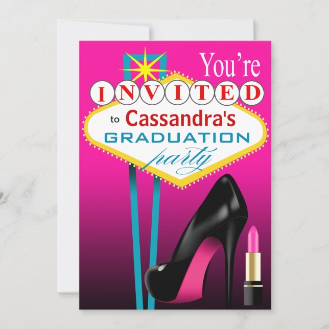 Invitation Soirée Stiletto et Lipstick Las Vegas fuschia (Devant)