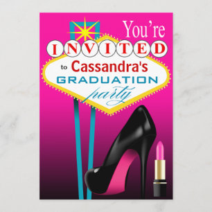 Invitation Soirée Stiletto et rouge à lèvres Las Vegas fuchsi
