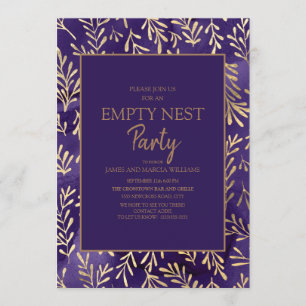 Invitation Soirée stylée Feuilles d'or violet vide