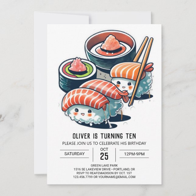 Invitation Soirée Sushi Printable Enfants Anniversaire (Devant)