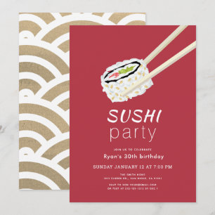 Invitation Soirée sushi Simple Bourgogne & Or Anniversaire