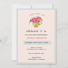 Invitation Soirée Tea Party rose et bleu douche nuptiale