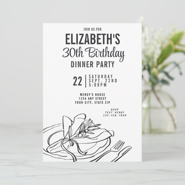 Invitation Soirée tendance Noir & Blanc 30e anniversaire (Debout devant)