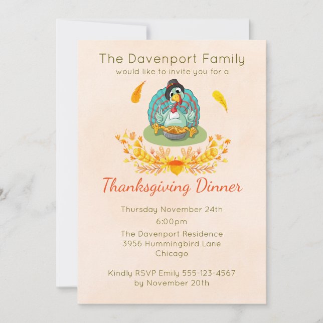 Invitation Soirée Thanksgiving Diner Party Turquie manger de  (Devant)