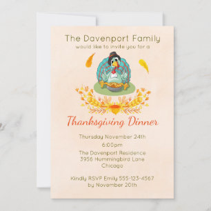 Invitation Soirée Thanksgiving Diner Party Turquie manger de 