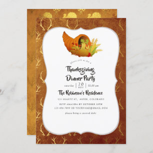 Invitation Soirée Thanksgiving Gold Foil / Fête