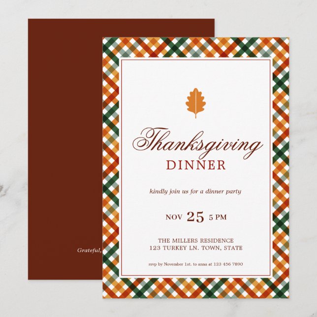Invitation Soirée Thanksgiving moderne (Devant / Derrière)