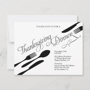 Invitation Soirée Thanksgiving noir et blanc classique