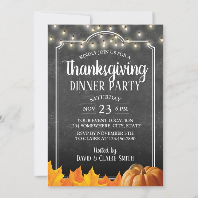 Invitation Soirée Thanksgiving Party Russe Chalkboard (Devant)