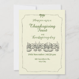 Invitation Soirée Thanksgiving Vert et Beige Elégante