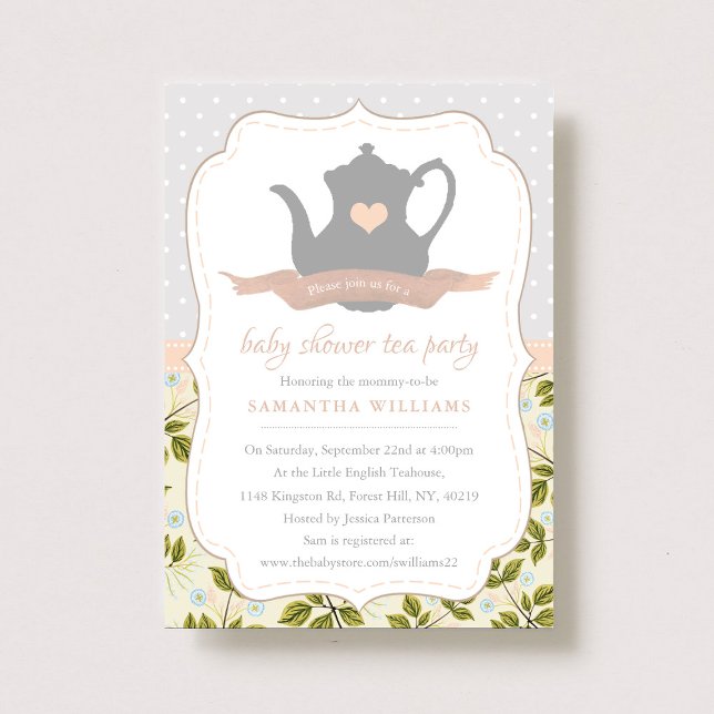 Invitation Soirée thé Baby shower à la théière florale (Créateur téléchargé)