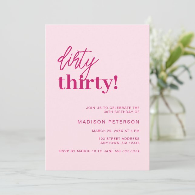Invitation Soirée Trente moderne Blush rose fête d'anniversai (Debout devant)