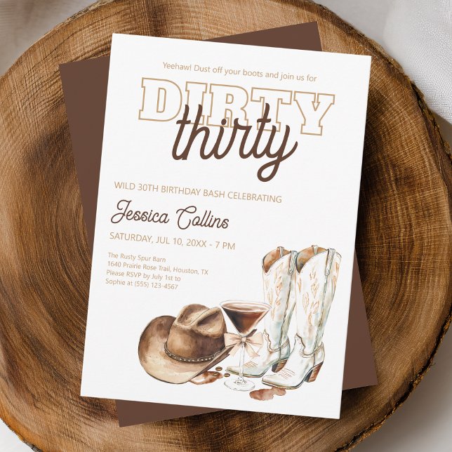Invitation Soirée Trente Western Cowgirl 30e fête d'anniversa (Dirty Thirty Western Cowgirl 30th Birthday Party Invitation for Her)