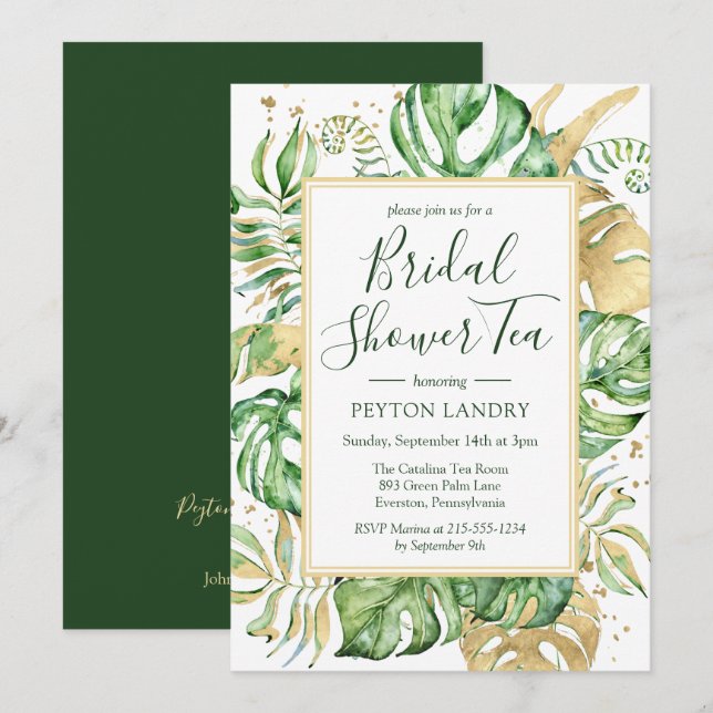 Invitation Soirée Tropical Gold Fête des mariées Tea Party (Devant / Derrière)