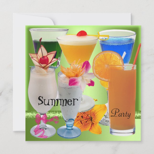 Invitation Soirée Tropical Lime Green Cocktail Boissons (Devant)
