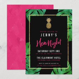 Invitation Soirée Tropicale Hen / Ananas Rose & Noir & Or